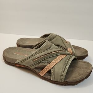 Merrell Terran Slide II J55336 Putty Performance Grey Slide Sandal Womens Sz 9US